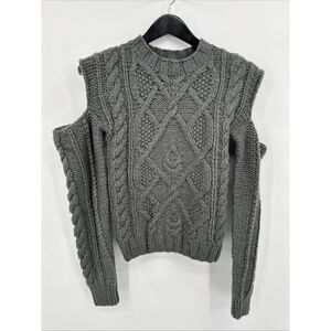 For Love & Lemons Gray Chunky Cable Knit Cold Shoulder Sweater Women's Size M‎